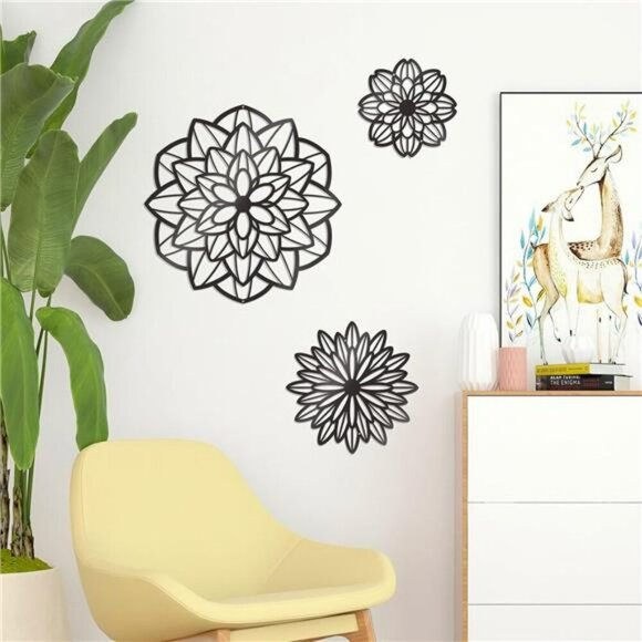 Metal Flower Wall Decor Set of 3 Black Hanging Art for Bathroom Living Room - Picture 5 of 7